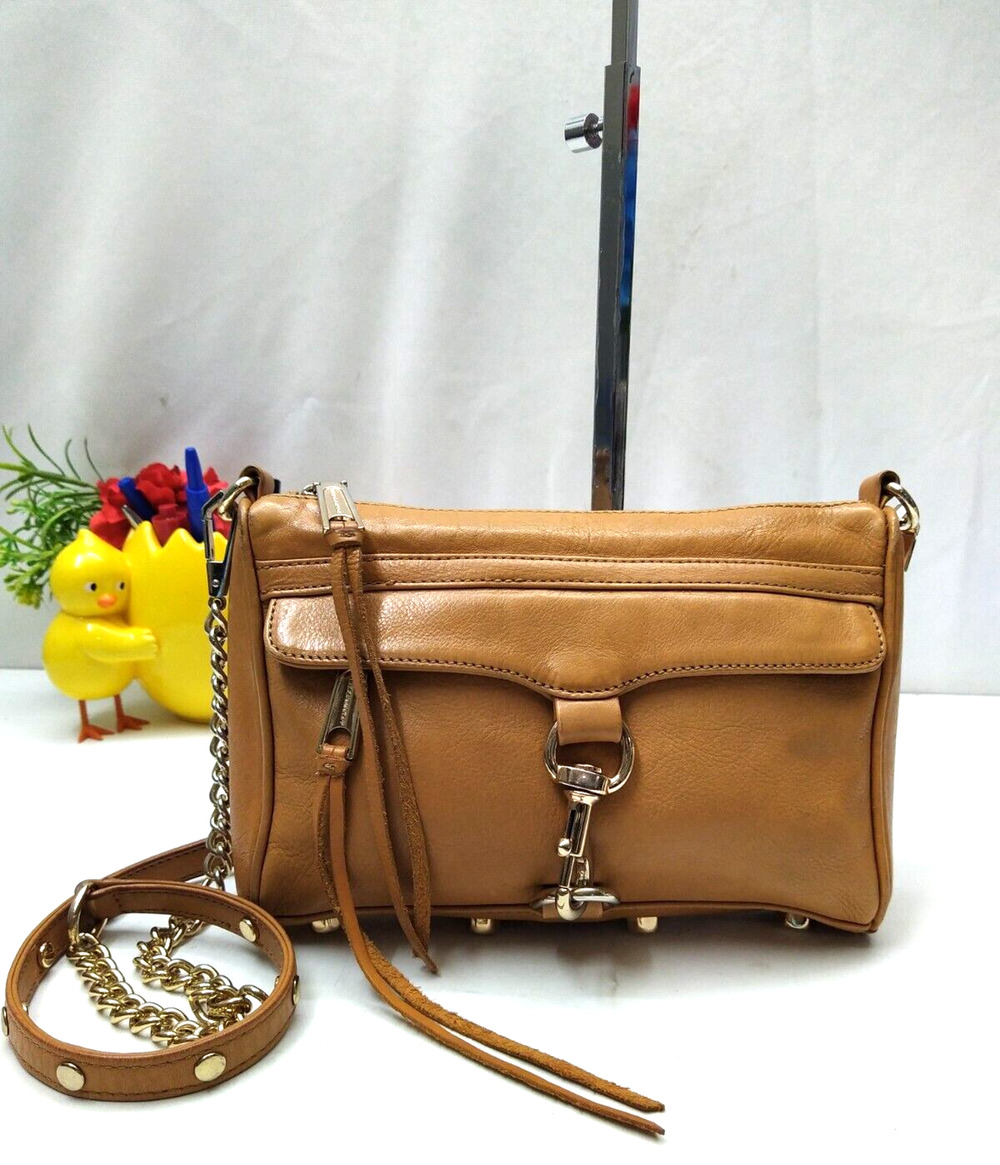 Rebecca Minkoff Mini M.A.C Brown Leather Hook Chain Strap Crossbody Bag
